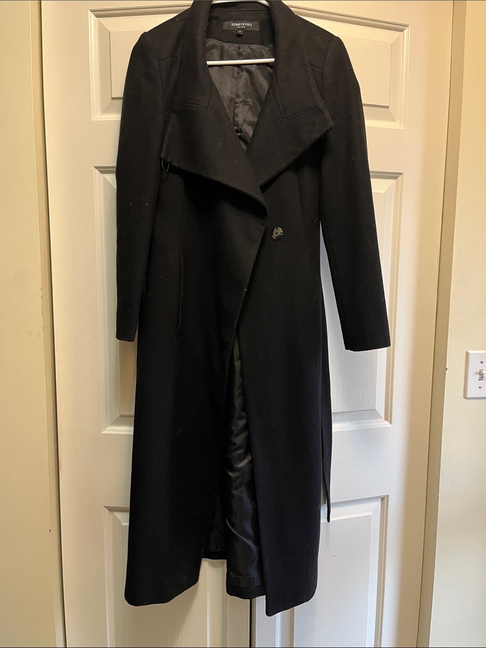 Kenneth Cole  Black Long Wool Trench Coat